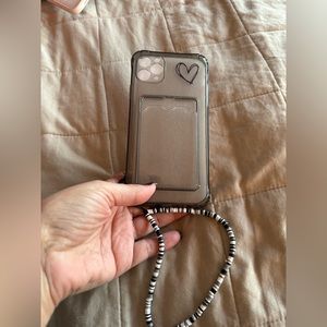 iPhone 11 pro max black clear case with credit card holder and wrist strap